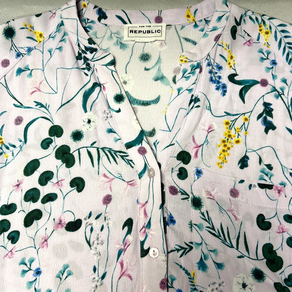 For the Republic Large Tie Sleeve White Floral Blouse Fairy Flowy Office Casual